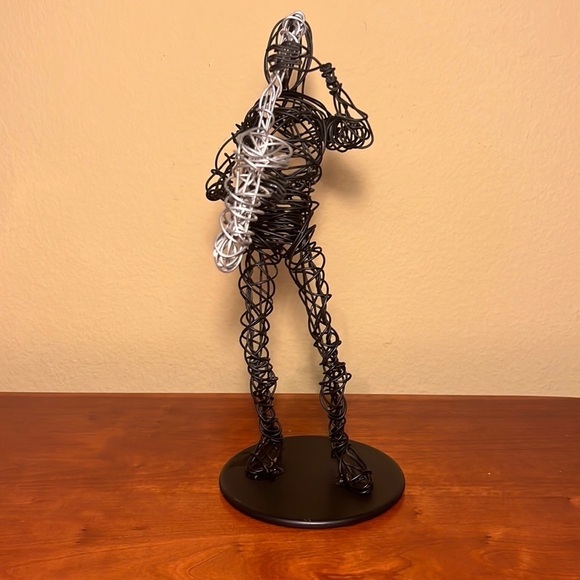 Wired silver and black saxophonist  player sculpture Signed - Picture 1 of 9